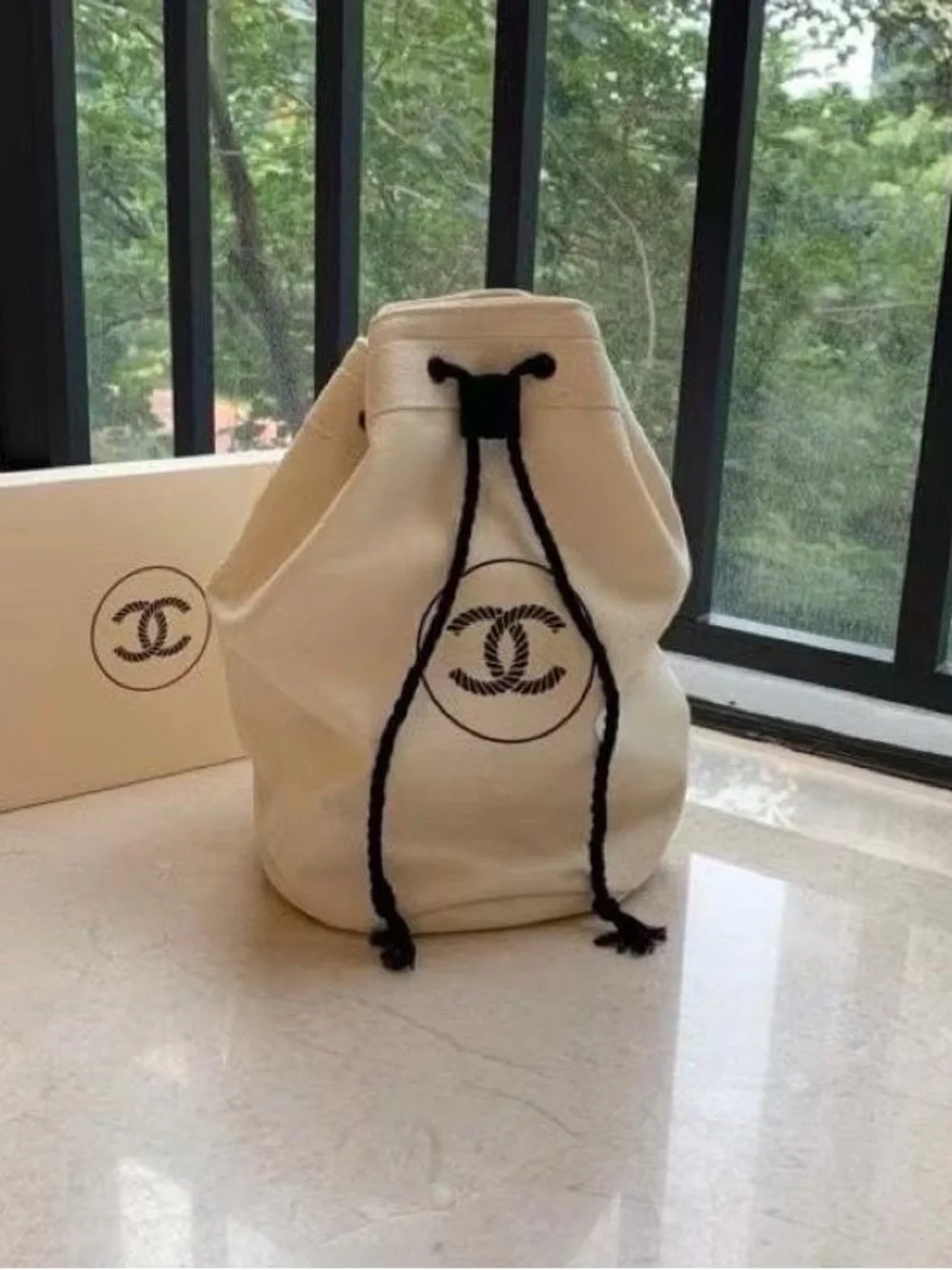 Chanel Cream Canvas Drawstring Bucket Bag - Picture 1 of 3